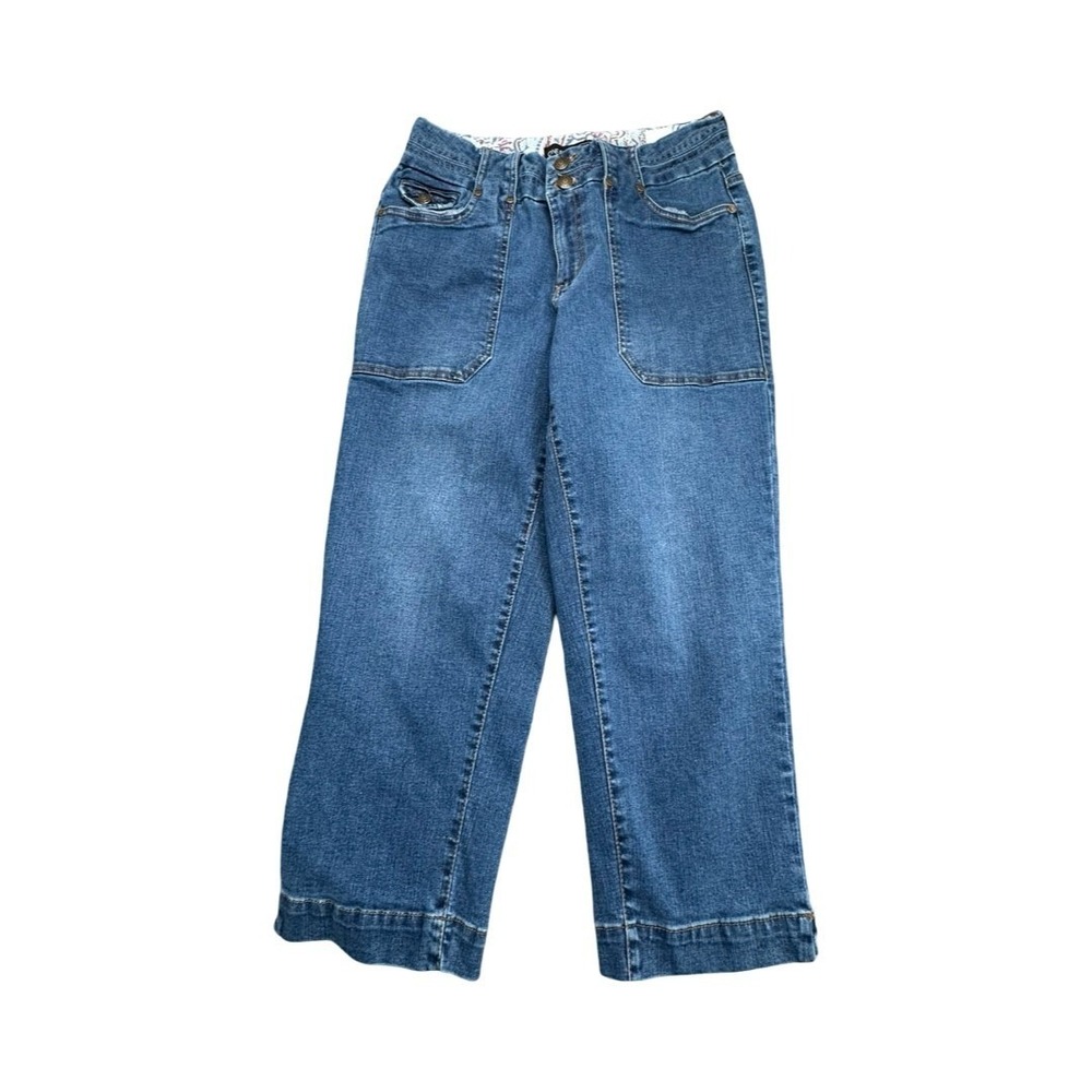 One 5 One Jeans Womens 4 Blue Crop Wide Leg Patch Pocket Stretch Denim MC124617
